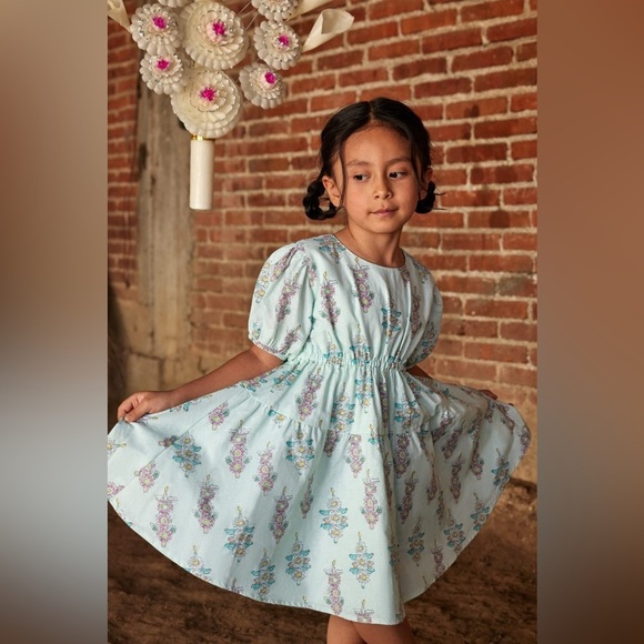 NWT Tea floral puff sleeve linen blend skirted dress sz 16 - Picture 1 of 9